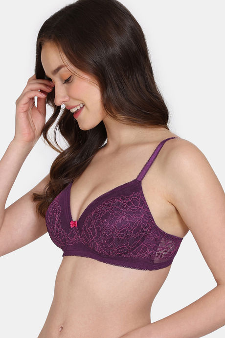 Zivame Primrose Padded Non Wired 3/4th Coverage Lace Bra - Dark Purple — image 4
